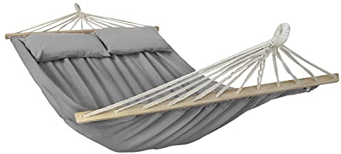 BB Sport Stabhängematte 240 x 150cm Hängematte inkl. 2 Kissen max. 300 kg 2 Personen Doppelhängematte Outdoor, Farbe:Karst