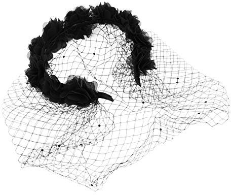 Minkissy Velo de Malla Diadema Flor Negra Aro de Pelo Nupcial Velo Corto Fascinador Diadema Boda Tocado Vintage Tocado para Mujeres Niñas