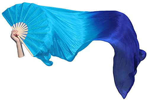 Winged Sirenny 150cm Dance Silk Fan Veil Right Hand Only. Belly Dance, Flow Art, Performance. Bamboo Handle, Adjustable Screw rivets & Carry Bag (turquoise-blue)
