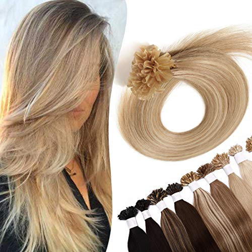 14 inch SEGO Pre Bonded Human Hair Extensions [0.5g*100 Strands] #18/613 Ash Blonde&Bleach Blonde Keratin Nail U Tip 100% Remy Real Invisible Straight (50g)