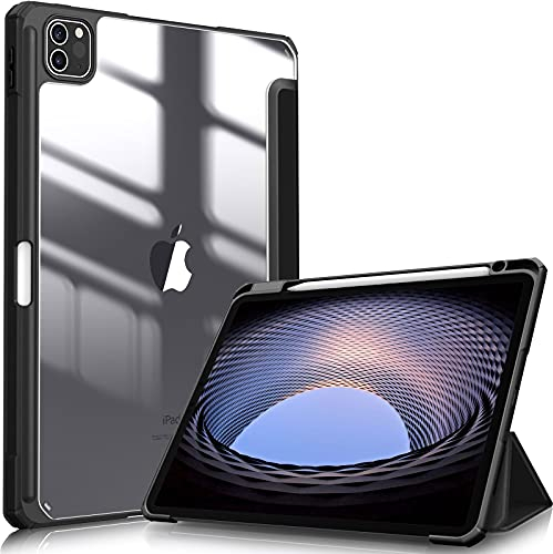 FINTIE Custodia per iPad Pro 11 2022/2021/2020/2018 (4ª/3ª/2ª/1ª Generazione) con Pencil Holder, Antiurto Sottile Leggero Posteriore Trasparente Cover Case, Nero