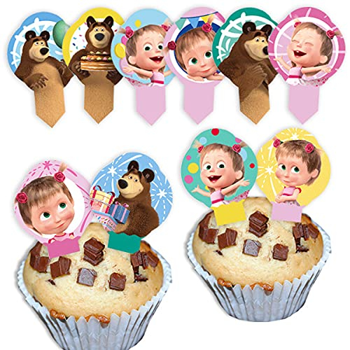 Geburtstagsfee Mascha und der Bär, Dekopicker Esspapier 12er Set, Tortendeko Kindergeburtstag