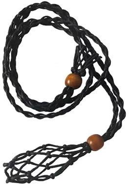 CIFIBIFUN Extra Super Large Black Necklace Cord Crystal Holders Handmade Quartz Cage, Diy Bracelet Jewelry Making Upgraded Adjustable Wooden Beads, M, 棉, No Gemstone