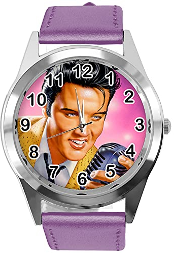Lila Leder Runde Uhr für Rock and Roll Fans E1
