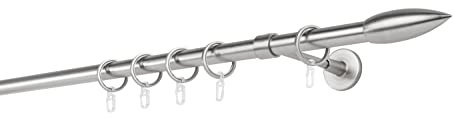 ondeco Gardinenstange auf Maß 20mm Patrone 1-lauf Vorhangstange Wandträger Deckenträger 14cm Stilgarnitur mit Ringen für Vorhänge Edelstahl-Optik 140cm