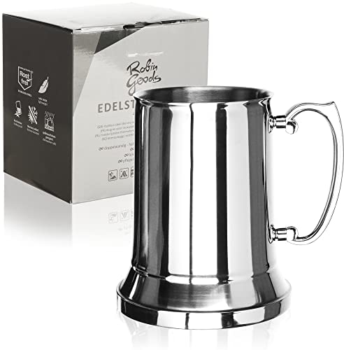 Robin Goods® Chope en Acier Inoxydable - chope à bière en métal - chope Isotherme à Double paroi - chope de Camping sans BPA (1 pièce - Brillant)
