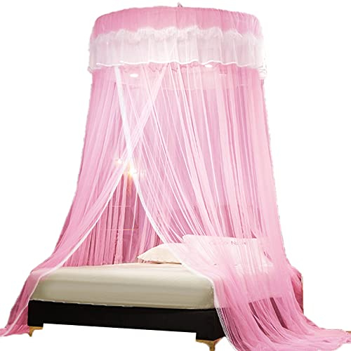 DONGCY Moskitonetz für Bett Groß Mückennetz Doppelschicht Prinzessin Spielzelte Zuhause Auch Auf Der Reise für Einzelbetten Doppelbetten Staubdicht,Pink 1,XXL(180cm)