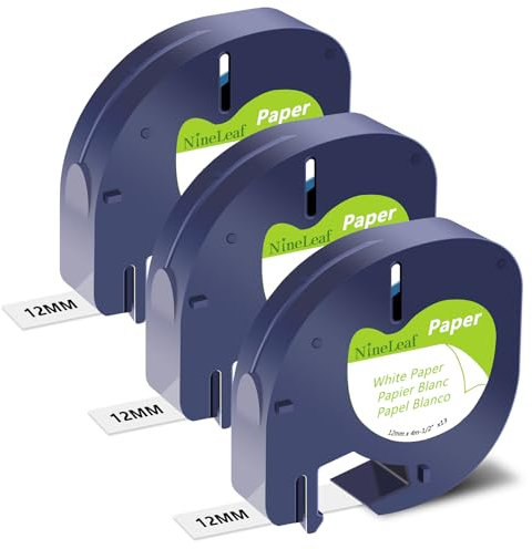 NineLeaf 3 x Compatible for Dymo LetraTag Refill 91200 91330 S0721510 Tape Black on White 12mm x 4m Paper Label Tape for LT-100H LT-100T LT-110T Plus QX50 XR XM 2000 Label Maker
