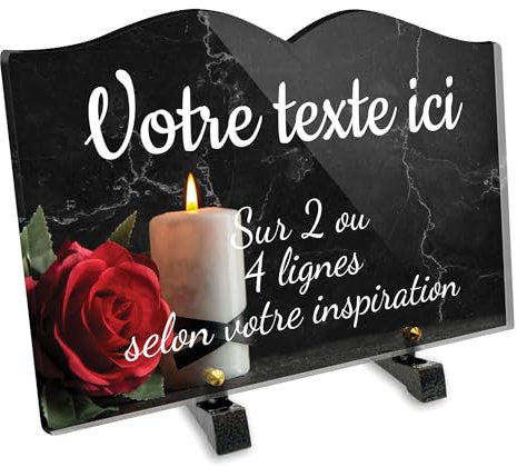 Plaque funéraire Livre Personnalisable en plexi Motif Bougie et Rose Rouge, différentes Tailles, épaisseur 6mm, personnalisée sur Plusieurs Lignes 30x20 cm