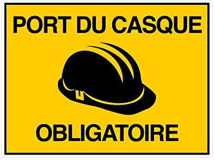 Panneau Port du Casque obligatoire en Akilux (W0030) Dimension 400 x 300 mm. Signalisation de Chantier provisoire. Port des EPI. Akilux 3,5 mm -