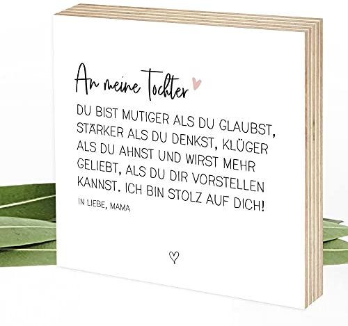 Wunderpixel® Holzbild Du bist mutig - Geschenk-Idee von Mama für Tochter - persönliche Worte - Aufsteller & Wand-Deko zum Auszug, 18. Geburtstag, Abitur, Studium – 15x15x2cm - personalisierbar