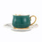 fanquare Set di Tazze e Piattini da Caffè Verdi, Set di Tazze da Tè in Porcellana a Fiori, Tazza da Caffè Vintage con Bordo Dorato