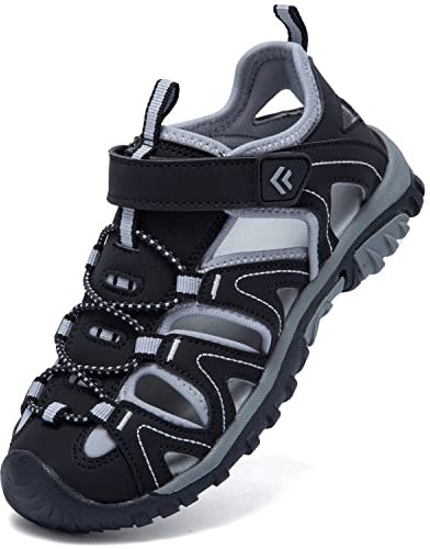 Dhinash Sandales Enfants Sandales de Marche Garçon Bout Fermé Sandale de Sport Fille Été Extérieur Sandale de Plage Randonnée Trekking Noir Taille 33