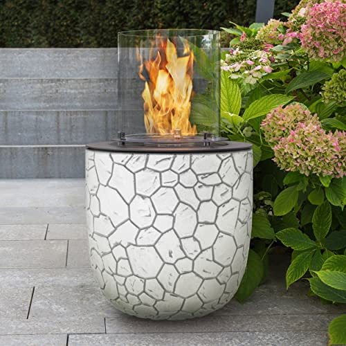 muenkel design Vigo – mosaik-weiß – Bio-Ethanol Feuerstelle Gartenfackel Terrassenfeuer mit Round Burner 250 Brennkammer