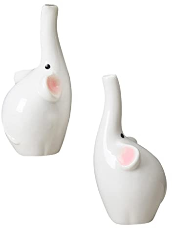 Cabilock 2st Paar Elefantenvase Hohe Knospenvase Tontopf Elefantenpaarfiguren Saftiger Blumentopf Bonsaischale Feng-Shui-Elefant Vase Dekoration Japan Liebhaber Keramik Weiß Hochzeit