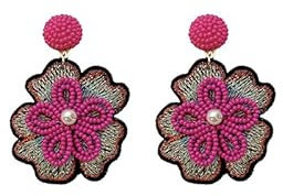 Orecchini pendenti fantasia alla moda, per le donne, orecchini ipoallergenici, gioielli regalo madri di compleanno, Natale, San Valente, fiore, ricamo, fucsia, Rame