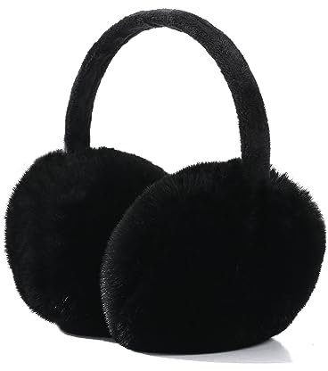 FSMILING Schwarz Ohrenschützer Damen Verstellbar Winter Ohrenwärmer Damen Ohrenschützer plüsch Earmuffs für Damen