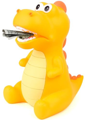 Lakpopya Dinosaurier Spardose fur Kinder, Groß Dino Sparschwein für Mädchen Jungen, Spardosen aus Sicheres PVC-Material für Dekoration des Kinderzimmers/Geschenk/Spielzeug/Taufgeschenke (Gelb-Sitzend)