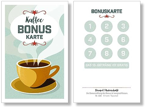 Frank Paperman® 125x Bonuskarten Kaffee Stempelkarten Kundenkarten für Café Restaurant Bäckerei Coffee Gift Card Loyalty Card