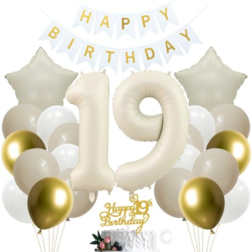SNOWZAN 19. Geburtstag Deko für Mädchen und Jungen - Goldene Kuchen Topper und Party Deko für den 19. Geburtstag