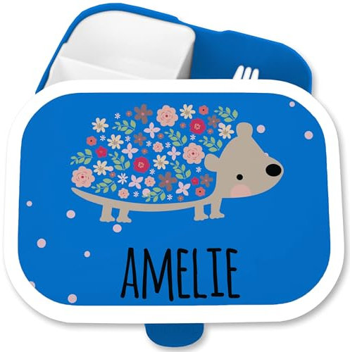Brotdose Kinder Campus für Mepal - Brotbox süßer Igel Jausenbox Stacheltier I - 750 ml - Blau - personalisierte brotdosen fuer name fächern junge und faechern