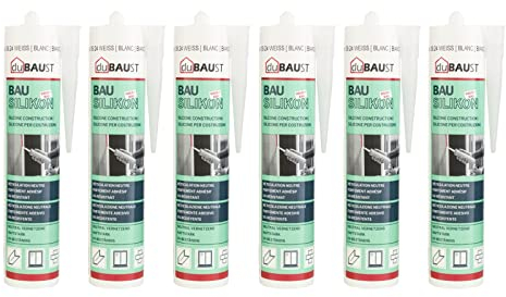 6x dubaust BAS24 Bausilikon Fenstersilikon Neutralsilikon Innen/Aussenbereich witterungsbeständig hochelastisch 310ml Kartusche (hellgrau)