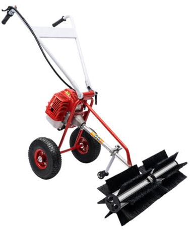 Kehrmaschine, 2-Takt 1.7PS Benzin Kehrmaschine Motorbesen Schneeschieber, 43 cc, Hand Pull Start, für Gehweg Gras Schnee