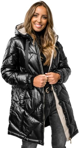 BOLF Damen Wintermantel Winterjacke Mantel Steppjacke Daunenjacke Outdoorjacke Wärme Pufferjacke Leichte Reißverschluss Stehkragen Kapuze Zip Freizeit Sport Basic Casual 5M3189 Schwarz M [D4D]
