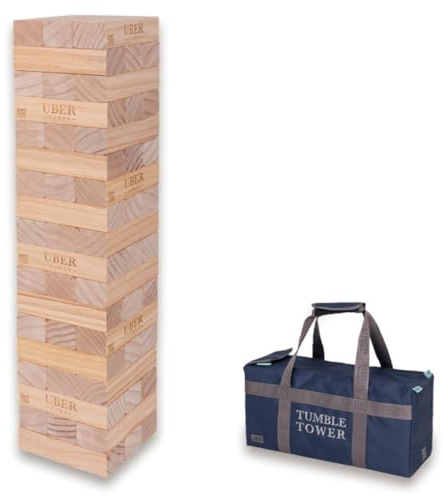 Ubergames Riesenwackelturm bis 90+ cm XXL Jumbo Hi-Tower in Tasche - 0,9m (max im Spiel. Massiver Kiefer Holz Tower Spiel - Extra Luxusblöcke und Tasche (bis 90+ cm)