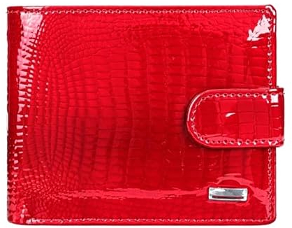 TEMKIN Geldbörse Frauen Textur Kurze Brieftasche Multi -Karten -Lack Leder Brieftasche-Rot