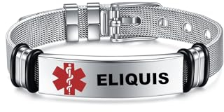 AITENME Medical Armband für Damen Männer Armreif,Personalisierte Medizinische Alert ID Notfallarmband Medizinisch Damen Uhrenarmband，Medizinischer Armband aus Edelstahl（ELIQUIS