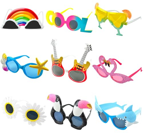 Occhiali da festa, divertenti, 9 pezzi, per carnevale, divertenti, per feste, feste, spiaggia, matrimoni, mascherate, carnevale, lauree, accessori per foto