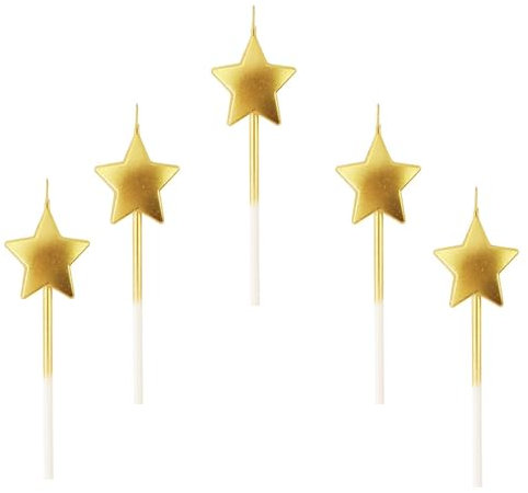 Dzxin Geburtstagskerzen, 5 Stück Sternform Geburtstagskerzen, Goldene Kuchenkerzenaufsätze Birthday Cake Candle für Dekorative Geburtstagstorte, Hochzeit Party (Gold)