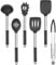 Onader Black Kitchen Utensils Set, 6 Pieces Silicone Cooking Utensils for Non-Stick Cookware, Heat Proof Kitchen Cooking Tools, Stainless Steel Handle & Dishwasher Safe