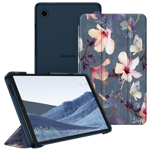 FINTIE Case for Samsung Galaxy Tab A9 8.7 Inch 2023, Ultra Thin Protective Case with Translucent Back Cover for Tablet A9 8.7 SM-X110/X115/X117, Blooming Hibiscus
