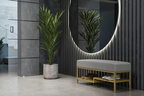 Design Möbel Sitzbank Gepolsterte Sitzbank Moderne Sitzbank Schuhaufbewahrung Industriemöbel Schuhregal für Wohnzimmer Flur Gold/GRAU