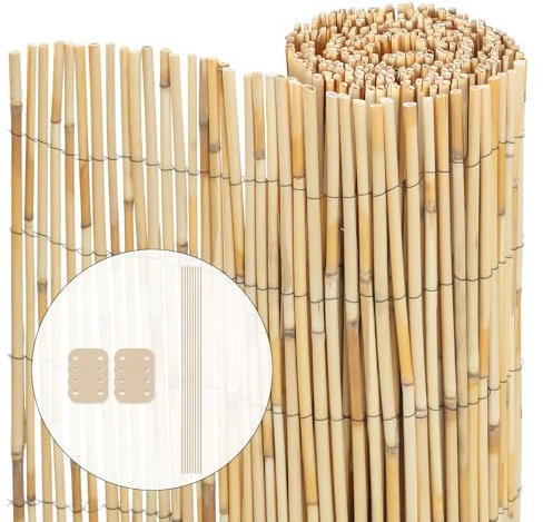 VOUNOT® Canisse en Roseau Renforcée 90x300cm Brise Vue Naturel en Rouleaux avec Attaches de Fixation Protection Contre Regards Clôture Extérieure Décorative pour Jardin Terrasse et Balcon