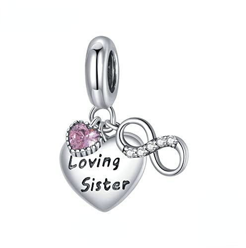 Familie liebende Schwester rosa Herz Charms Perlen 925 Silber Unendliche Liebe Charm Anhänger passen Frauen Pandora europäische Armband Halskette Perlen