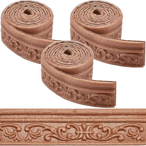 CRASPIRE 6.3mx8cm Crown Molding Peel and Stick Foam Brown Self Adhesive Flexible Trim 3D Sticky Vintage Decorative Wallpaper Border Wall Edging Foam Baseboard Mirror Border Wall Lines Hotel DIY Decor