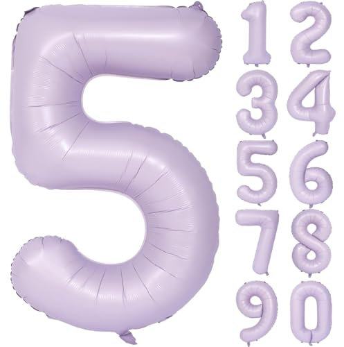 Lila Luftballon 40 Zoll Flieder Zahlenballon Groß Helles Lila Luftballon 5 Hell Lila Geburtstag Ballon lila Folienballon Zahl 5 Helium Ballon 5 Mädchen Jungen Geburtstagsdeko Jubiläum Party Deko