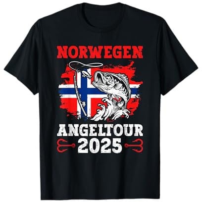 Norwegen Angeltour 2025 Skandinavien Norwegen Flagge Fisch T-Shirt
