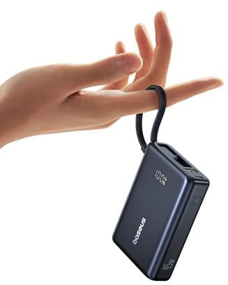 Baseus Picogo Power Bank 10000mAh 45W con Cavo USB-C Integrato, PD 3.0 QC 4+ Batterie Esterne 45 W, 2 USB-C e 1 USB-A, per iPhone 16 15 14 pro max plus, MacBook, ipad, Galaxy S24 Ultra, airpods pro