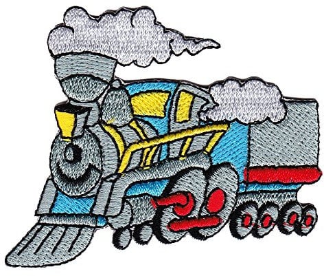 Lok Grau Blau Lokomotive Dampflok Aufnäher zum aufbügeln oder aufnähen Bügelbild Aufbügler für Kleidung gestickter Bügelpatch Applikation Bahn Patch Größe 8,0 x 6,0 cm