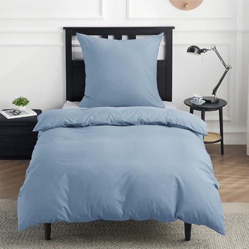 BEDSURE Bettwäsche 135x200 Baumwolle Graublau - Bettwäsche-Sets 135 x 200 cm Bettbezug 2teilig mit Kissenbezug 80x80 cm, Oeko-TEX Bedding Blau mit Reißverschluss