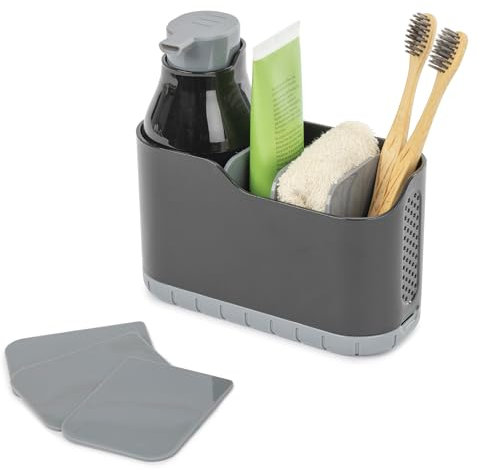 LIVIVO 2-in-1 Sink Caddy and Foam Soap Dispenser, Kitchen and Bathroom Storage, Adjustable Storage Caddy (Black)