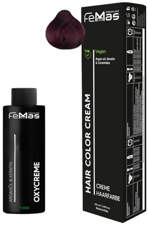 Femmas Haarfarbe Set Mittelblond Violett Rot 7.26 I Hair Color Cream 100ml + Oxycreme 100ml 6% I Permanente Haar-Coloration + Entwickler I Schonend & langanhaltend I Salon-Haarfarbe für Zuhause