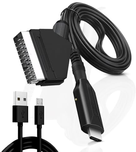 Adattatore da scart a HDMI, convertitore 1080p con ingresso cavo scart e HDMI | Compatibile con HDTV STB VHS Xbox PS3 Sky DVD Blu-Ray, 720P, convertitore audio video, Plug & Play