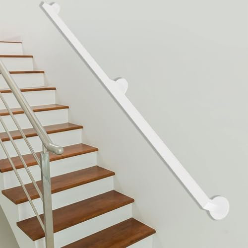 1,8 m weißer quadratischer Rohr-Handlauf für Treppen, Innen- und Außenbereich, Metall, Schmiedeeisen, Geländer mit Sicherheits-Stützstange, 30 x 600 cm