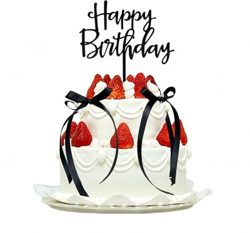 Cosmeria Tortendeko Set Mit 6 Schwarzen Schleifen Und Happy Birthday Schild, Kuchen Deko Für Geburtstag, Vintage Cake Topper Für Coquette Party