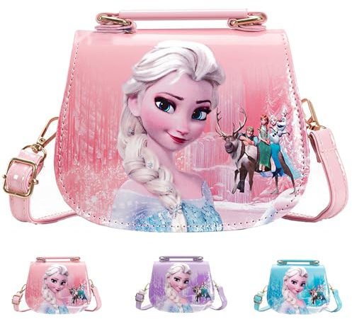 YOUYIKE Kinderhandtasche,Eiskönigin Kinder Umhängetasche, Mädchen Taschen,Handtasche Klein mit Verstellbarem Gurt zum Ausgehen Oder Reisen Geschenke für Mädchen(Rosa)